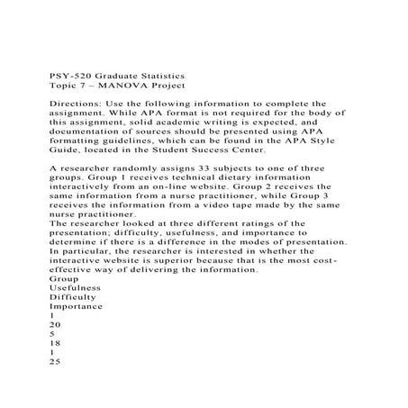 PSY-520 Graduate StatisticsTopic 7 – MANOVA ProjectDirec.docx