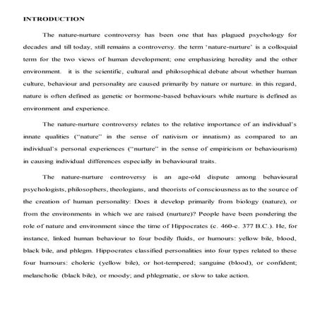 NATURE-NURTURE CONTROVERSY