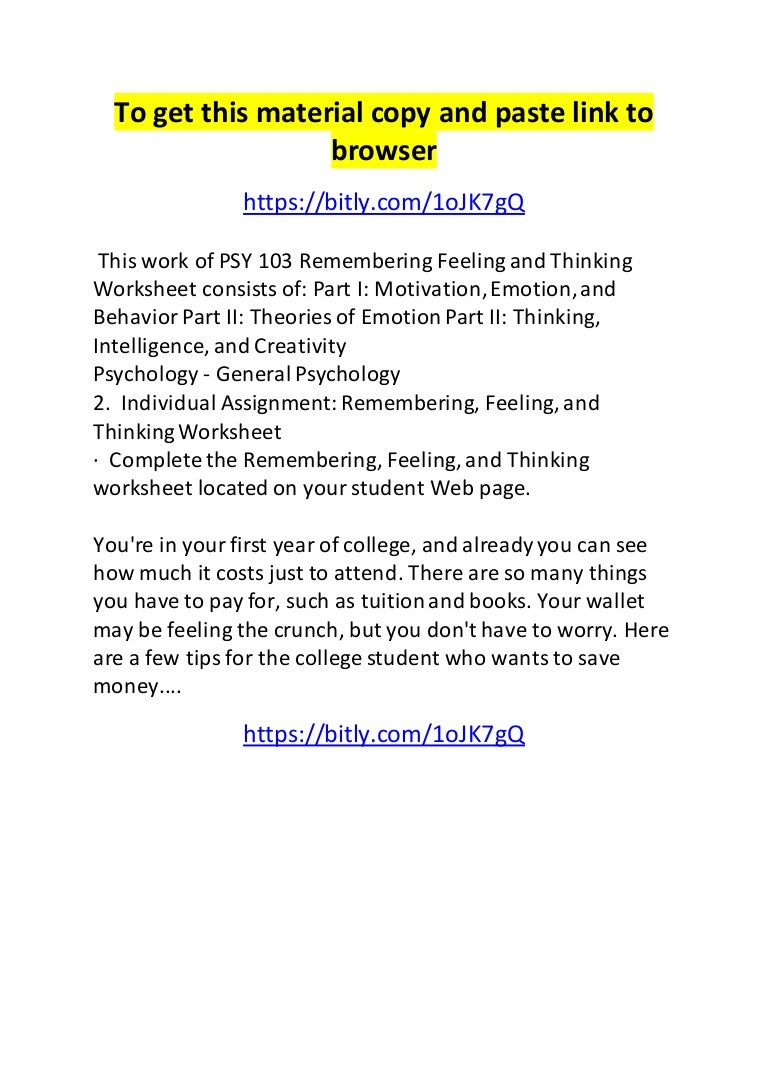 worksheet Psychology Worksheets For College Students 103 remembering feeling and thinking worksheet psy worksheet