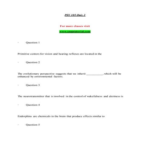 Psy 105  Success Begins / snaptutorial.com