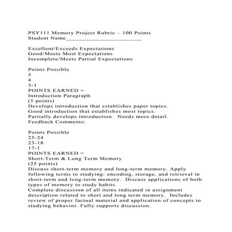 PSY111 Personality Theory Project Rubric – 100 PointsStudent Nam.docx