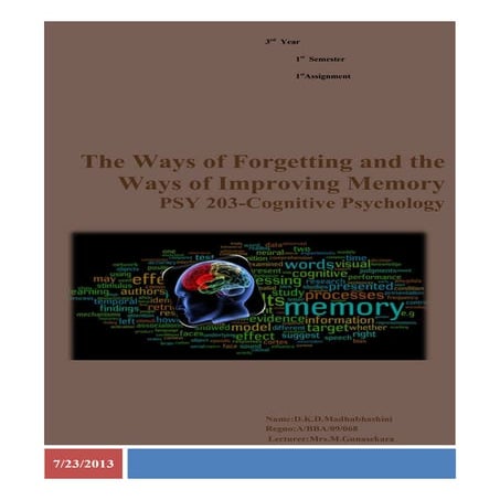 Cognitive Psychology, memory and forgetting