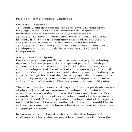 PSY 314 Developmental Challenge Learning Objectives1) Ide.docx