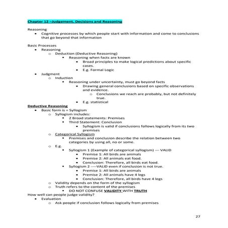 PSY 341 Judgement, Decisions, Reasoning Notes Abyana