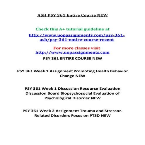 PSY 361 Entire Course NEW