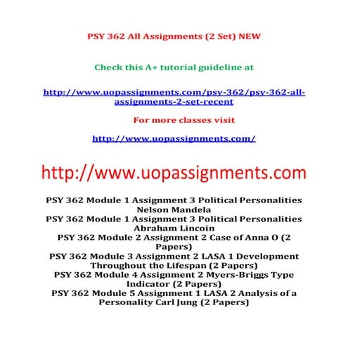 PSY 362 Entire Course NEW