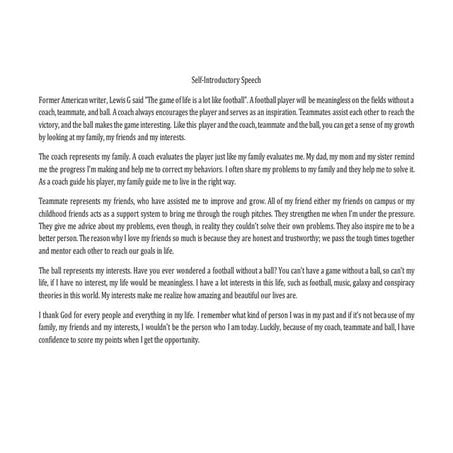 Self-Introductory Speech (Public Speaking)