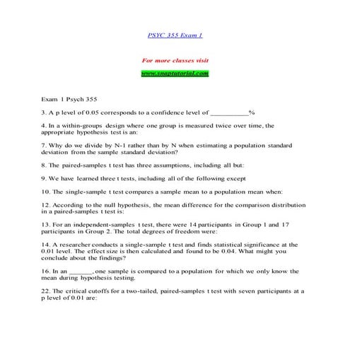 Psyc 355  Success Begins / snaptutorial.com