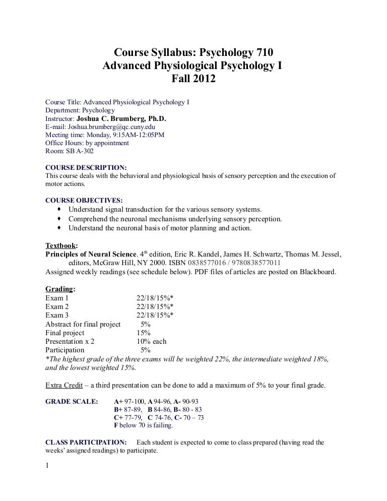 Psych 710 syllabus, queens college 2012 assignments