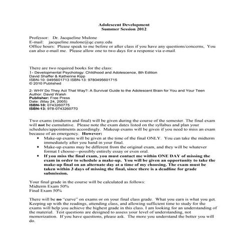 Psych 215   developmental psychology - adolescence (queens college) summer 1 ...