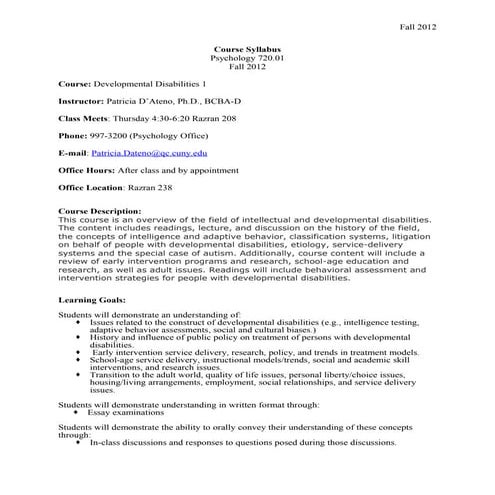 Psych 720.01 (queens college) developmental disability 1  [2012 fall term ]