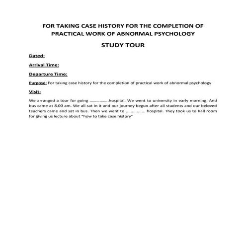 Abnormal Psychology (Psychiatric history) Case Study