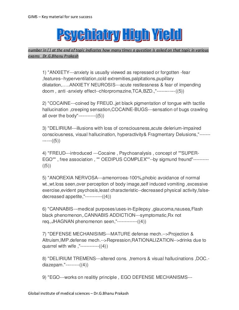 Psychiatry high yield