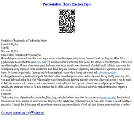 Psychoanalytic Theory Research Paper