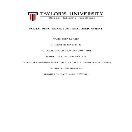 Psycho Project 1 Journal