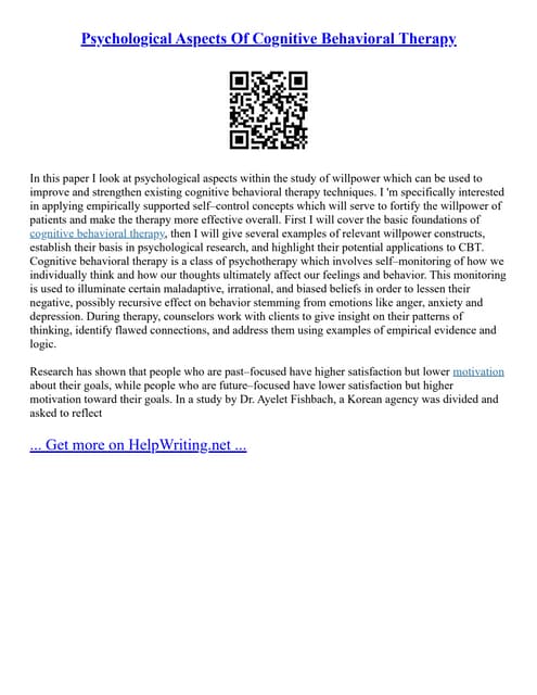 Psychological Aspects Of Cognitive Behavioral Therapy