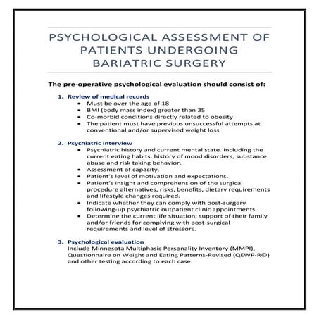 Psychological assessment of patients undergoing bariatric surgeries | PDF
