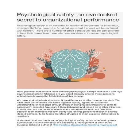 How to create Psychological Safety - an overlooked secret to organizational p...