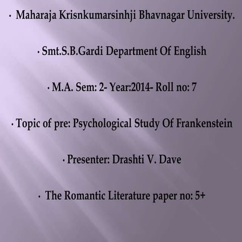 Psychological study of frankenstein | PPTX