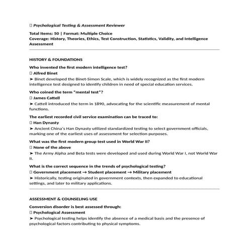 Psychological Testing Drill Question and Answer for Psych Ass