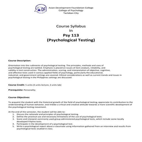 Psychological testing syllabus