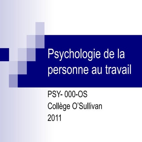 Psychologie De La Personne Au Travail | PPT