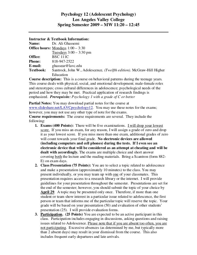 Psychology 12 Syllabus Sp 09