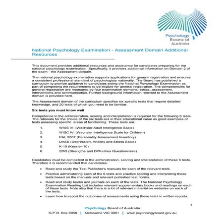 Psychology board---national-psychology-examination---assessment-domain-additi...