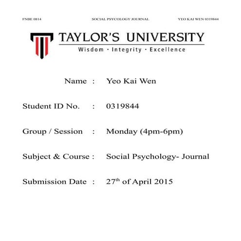 FNBE0814- SOCIAL PSYCHOLOGY- ASSIGNMENT 1