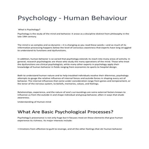 Psychology - Understanding of human bhehaviour