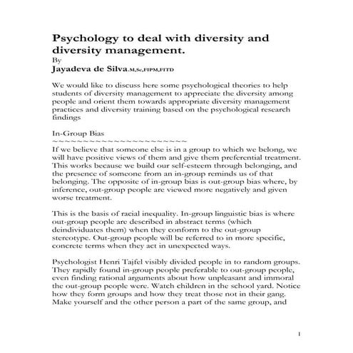 Psychology for diversity management and diversity training