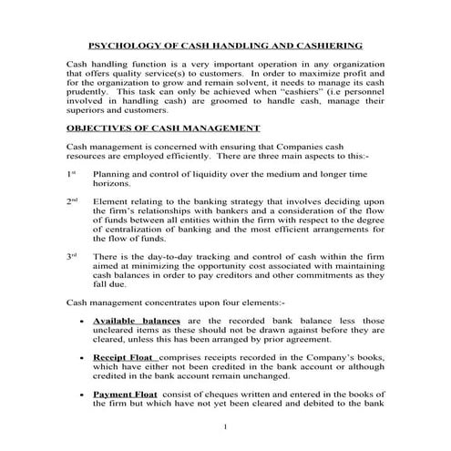 Psychology Of Cash Handling And Cashering Doc