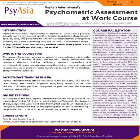 Psychometric assessment at work course bps level 1 & 2 | PDF
