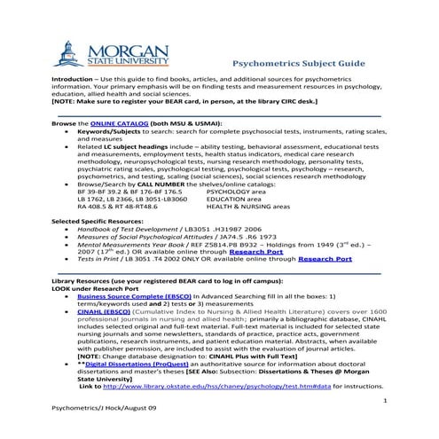 Psychometrics Subject Guide