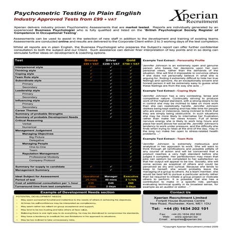 Psychometric Test Comparison