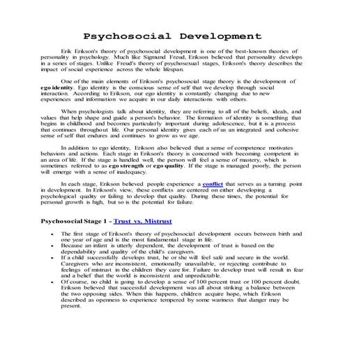 Psychosocial development by sheena bernal