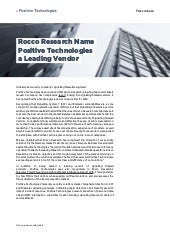 Rocco Research Name Positive Technologies a Leading Vendor