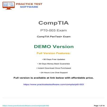 CompTIA PenTest+ PT0-003 Exam: Hands-On Penetration Testing | PDF