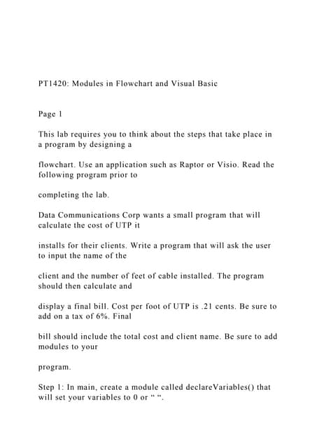 PT1420 Modules in Flowchart and Visual Basic             .docx
