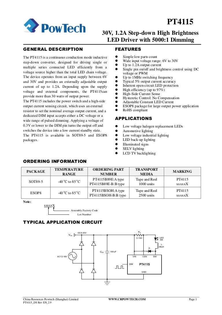 1A PT4115 6-30V input Step-down Constant Current Driver LED Driver Board