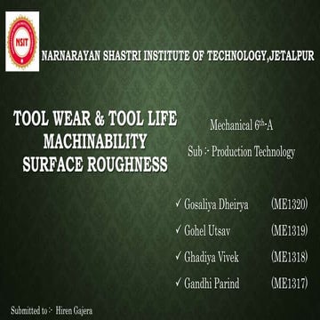 Tool wear & Tool life / Machinability / Surface roughness