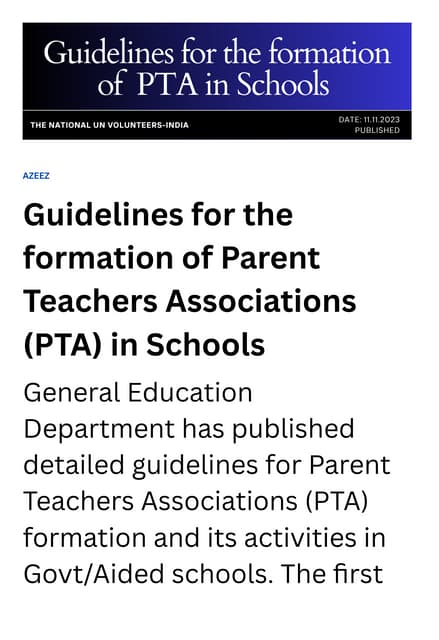 Do 54, s. 2009 Revised Guidelines Governing Parent Teacher Associations ...