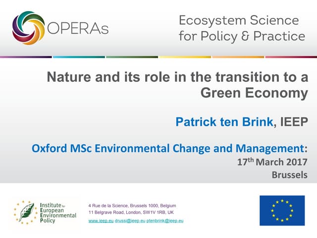PtB of IEEP on Nature and Green Economy OPERAs to Oxford univ masters 17 March 2017