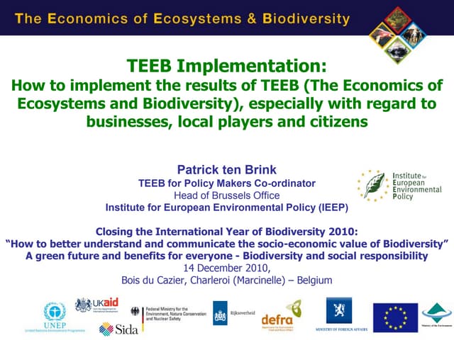 Patrick ten Brink of IEEP TEEB Implementation at Belgian Presidency event Charleroi 14 Dec 2010 