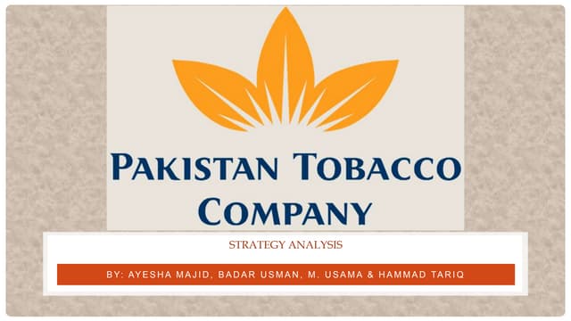 lakson tobacco PMI World Tour 2008 Pakistan Tobacco Company: Strategic Analysis