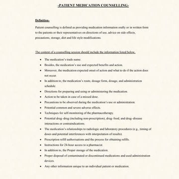 Patient medication counselling.