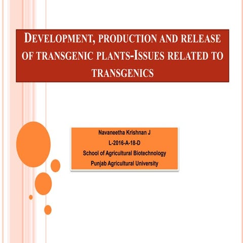 Development, production and release of transgenic plants-Issues related to tr...