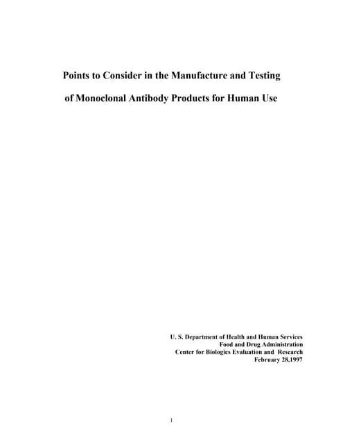 FDA  1997 Points to Consider for Monoclonal Antibodies