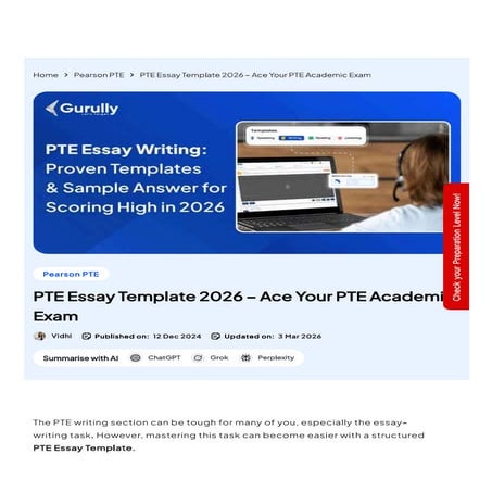 PTE Essay Template 2026 – Ace Your PTE Academic Exam | PDF