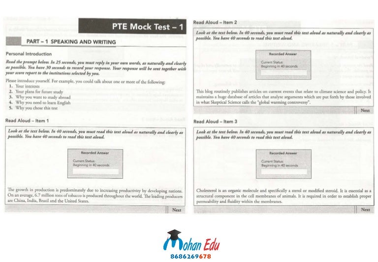 PTE(Pearson Test of English) MOCK TEST 1 question paper